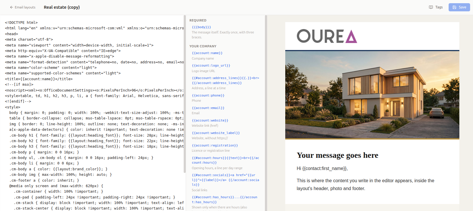Editing a layout's HTML