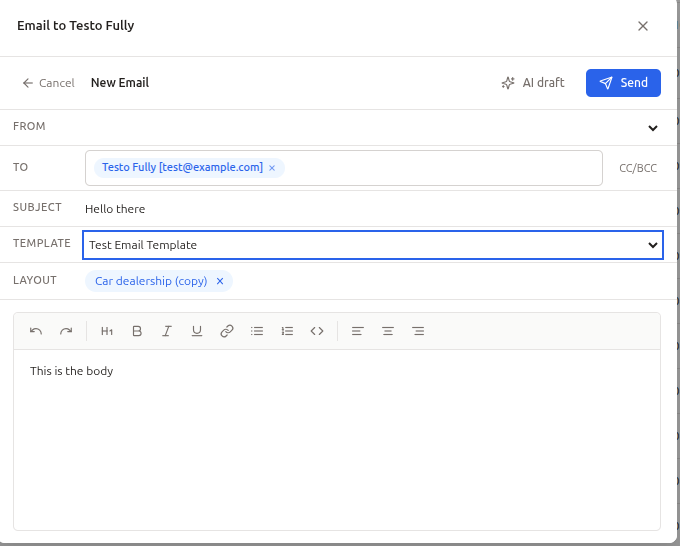 Sending an email in a layout