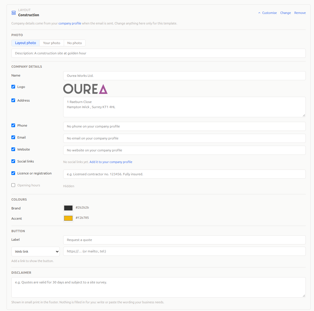 Customising the layout