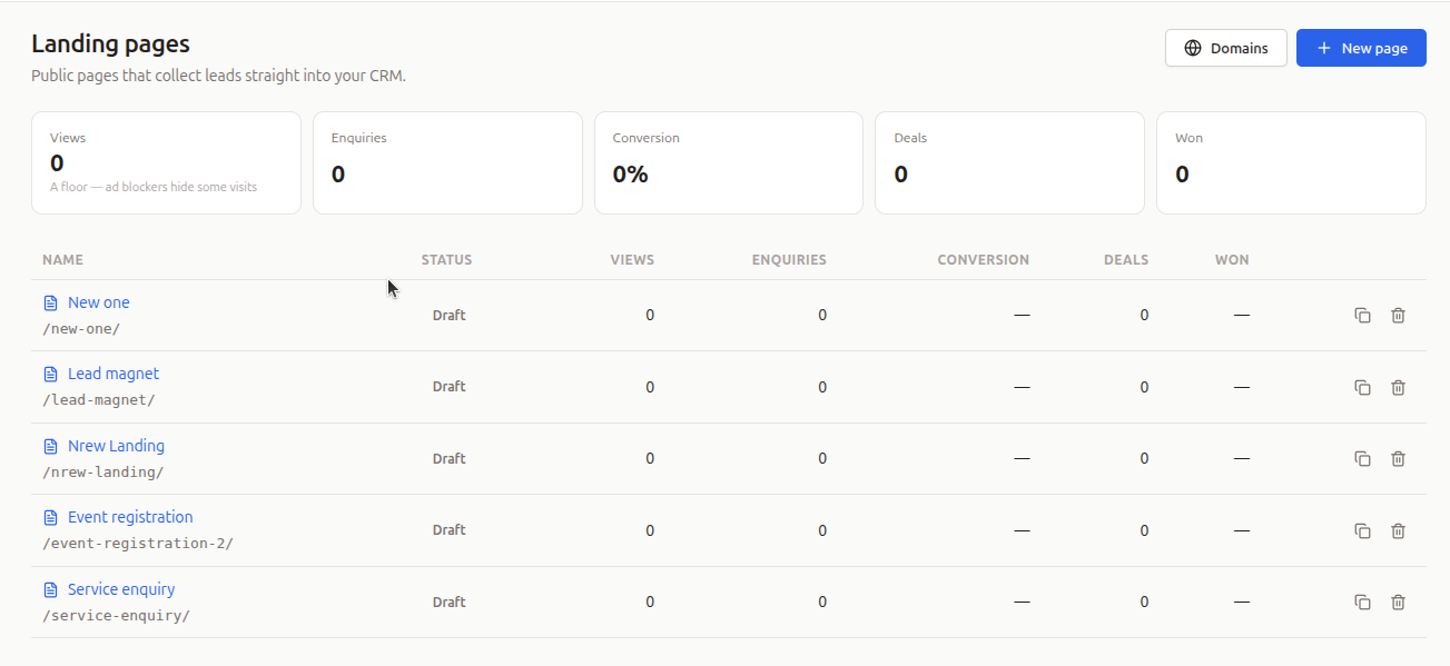 Landing pages