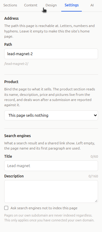 Page settings